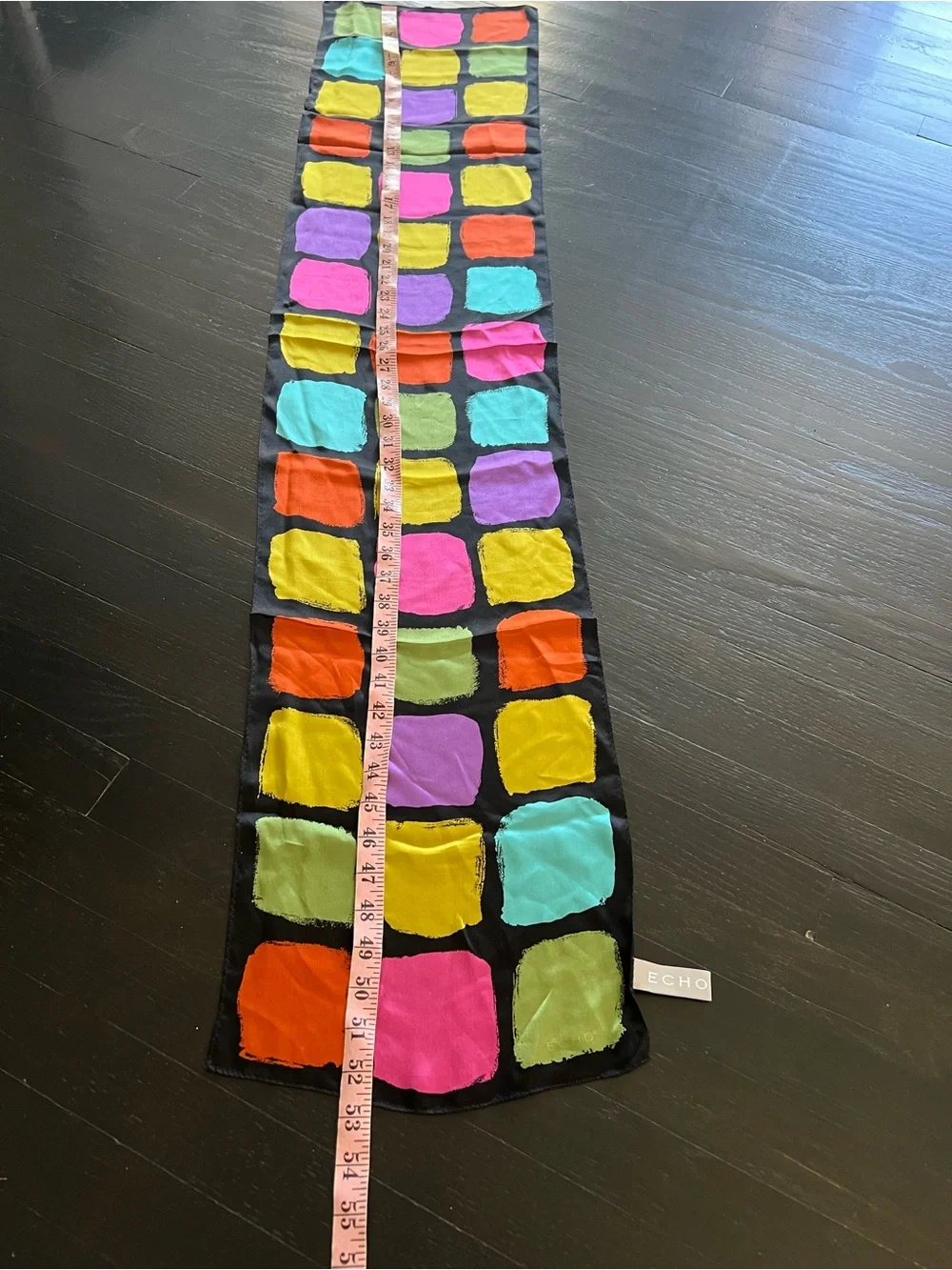ECHO Silk Multicolor Square Print Scarf - Black Background